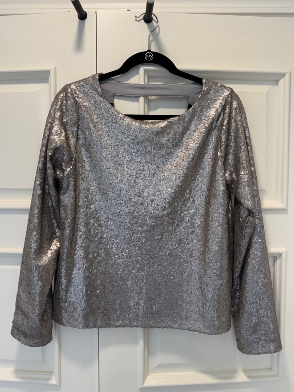 Silver Sequin Long Sleeve Top